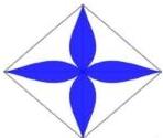 logo hình thoi với họa tiết 4 cánh màu xanh ở trung tâm