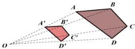 Hình vẽ hai tứ giác đồng dạng phối cảnh A'B'C'D' và ABCD với tâm đồng dạng phối cảnh O