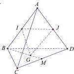 Hình vẽ tứ diện ABCD với các điểm I, J, G, M