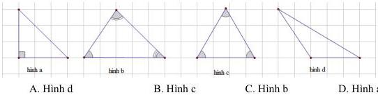 Các hình a, b, c, d vẽ tam giác trên lưới ô vuông