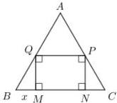 Tam giác đều $ABC$ với hình chữ nhật $MNPQ$ nội tiếp có $M, N$ thuộc $BC$, $Q$ thuộc $AB$, $P$ thuộc $AC$
