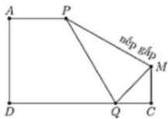 Hình vẽ nếp gấp với các điểm A, P, M, Q, C, D - hình bên phải có ghi chú "nếp gấp" trên đoạn PM