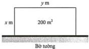 Mảnh vườn hình chữ nhật có diện tích $200 m^2$ với cạnh $x$ m vuông góc bờ tường và cạnh $y$ m song song bờ tường