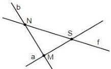 Hình vẽ ba đường thẳng a, b, f cắt nhau tại các điểm N, S, M