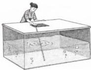 Minh họa bác Hà đặt thanh gỗ vào bể nước