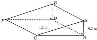 Hình vẽ tấm cầu dốc với các điểm E, F, C, A, B, D, hình chữ nhật ABED và hình vuông BCFE