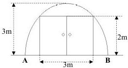 Cổng hình Parabol cao 3m với cửa hình chữ nhật cao 2m rộng 3m