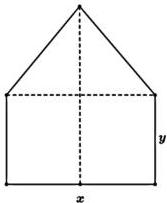 Khung có phần dưới là hình chữ nhật với cạnh đáy $x$, cạnh bên $y$ và phía trên là tam giác đều cạnh $x$