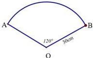 hình quạt tròn tâm O bán kính 30 cm với góc ở tâm 120°