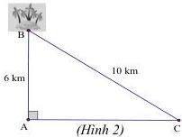 Sơ đồ đường ống dẫn với tam giác vuông tại A, AB = 6 km, BC = 10 km (Hình 2)