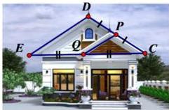 Mặt tiền căn nhà cấp bốn mái thái với các điểm D, E, C, P, Q