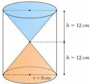 hộp hình trụ đựng đồng hồ cát gồm hai hình nón chung đỉnh có bán kính đáy $r = 8cm$ và chiều cao mỗi hình nón $h = 12cm$