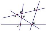 Hình vẽ các điểm A, B, C, D, E, F trên các đường thẳng cắt nhau
