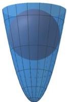 Mô hình vỏ nhựa dạng paraboloid chứa viên kẹo hình cầu bên trong