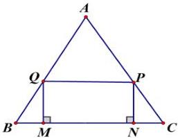 Tam giác đều ABC với hình chữ nhật MNPQ bên trong, M, N trên BC, P trên AC, Q trên AB
