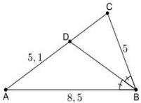 Tam giác ABC với AB = 8,5, BC = 5, AD = 5,1 và BD là tia phân giác của góc B