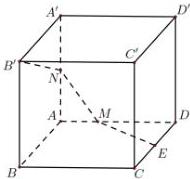 Hình lập phương ABCD.A'B'C'D' với đường dây điện E-M-N-B'