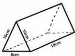 hình lăng trụ đứng tam giác có đáy 8cm, hai cạnh bên 10cm và chiều cao 18cm