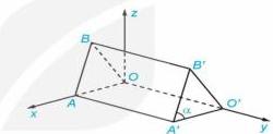 Mô hình lăng trụ đứng tam giác OAB.O'A'B' trong hệ trục tọa độ Oxyz - hình b)