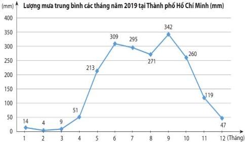 Biểu đồ đoạn thẳng lượng mưa trung bình các tháng năm 2019 tại Thành phố Hồ Chí Minh