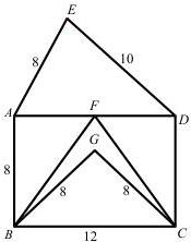 Hình vẽ bảy điểm A, B, C, D, E, F, G với ABCD là hình chữ nhật, F là trung điểm AD và các độ dài cạnh được ghi trên hình