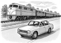 Ô tô và đoàn tàu chạy cùng hướng song song