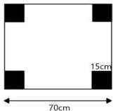 Miếng bìa hình vuông có cạnh 70cm bị cắt bốn góc là các hình vuông nhỏ cạnh 15cm