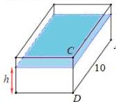 Bể cá đặt nằm ngang với mực nước cao $h$