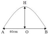 Hình vẽ parabol với đỉnh H, đáy AB, chiều cao HO và AO = 60cm