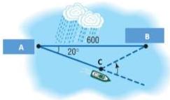 Sơ đồ hành trình tàu du lịch từ A đến B lệch $20^{\circ}$ qua điểm C