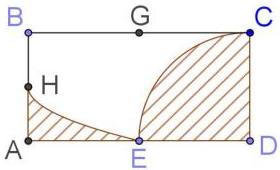Hình chữ nhật $ABCD$ với các điểm $B, G, C, H, A, E, D$ và các miền gạch chéo