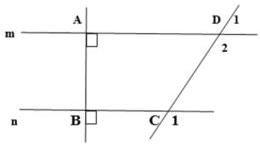 Hình vẽ hai đường thẳng m, n vuông góc với AB và bị cắt bởi cát tuyến CD