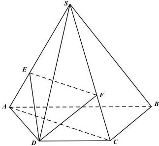 Hình chóp S.ABCD với các điểm E, F trên SA, SC