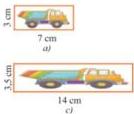 Hình xe tải b (4,5 cm × 10,5 cm) và c (3,5 cm × 14 cm) cho Câu 10