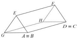 Mô hình lều dạng hình lăng trụ đứng tam giác với đáy $GEH$ và đỉnh $F$, trong đó $D \equiv C$, $A \equiv B$