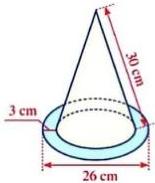Mô hình chiếc mũ hình nón có đường sinh 30 cm, đường kính đáy 26 cm và vành khăn rộng 3 cm