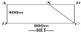 Bể bơi hình chữ nhật ABCD rộng 400 m dài 800 m với điểm X trên cạnh AB và đoạn XC