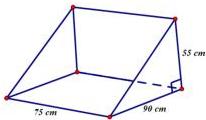 Hình lăng trụ đứng tam giác có đáy là tam giác vuông với các kích thước 75 cm, 90 cm, 55 cm