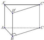 Hình minh họa lăng trụ đứng $ABC.A'B'C'$ với đáy $ABC$ vuông cân tại $B$