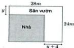 Sơ đồ mảnh đất hình chữ nhật 28m x 24m với phần diện tích làm nhà tô đậm và phần sân vườn có kích thước theo y
