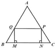 Tam giác đều ABC với hình chữ nhật MNPQ nội tiếp, cạnh MN nằm trên BC, QM và PN vuông góc với BC