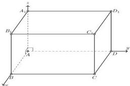 Hình hộp chữ nhật ABCD.A1B1C1D1 trong hệ trục tọa độ Oxyz với gốc O trùng điểm A