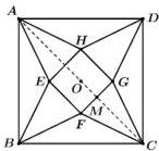 Hình vuông $ABCD$ với các điểm $E, F, G, H, O, M$ và các tam giác cân $AEB, BFC, CGD, DHA$