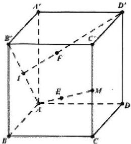 Hình lập phương $ABCD.A'B'C'D'$ với điểm $E$ trên đoạn $AM$ và điểm $F$ trên đoạn $D'I$, điểm $J$ và $I$ trên hình