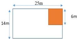 Miếng đất hình chữ nhật dài 25m rộng 14m với phần đất hình vuông cạnh 6m ở góc trên bên phải