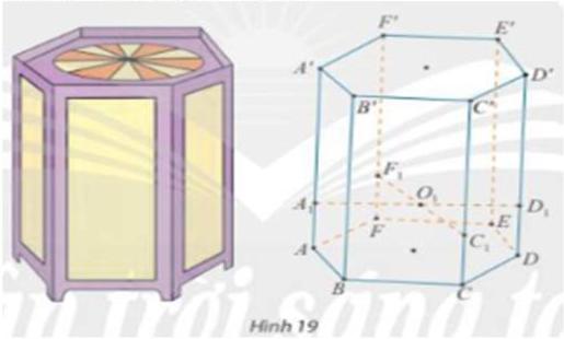 Hình 19 - khung lồng đèn kéo quân và hình lăng trụ lục giác đều $ABCDEF.A'B'C'D'E'F'$ với các điểm $A_1, D_1, F_1, C_1, O_1$