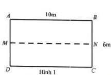 Hình 1: tấm bạt hình chữ nhật ABCD có chiều dài 10m và chiều rộng 6m, với M, N lần lượt là trung điểm của AD, BC