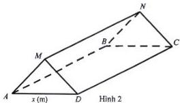 Hình 2: chiếc lều có dạng hình lăng trụ đứng tam giác với hai đáy là tam giác AMD và tam giác BNC