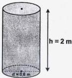 Hình trụ có đường kính đáy $d = 0,6\text{ m}$ và chiều cao $h = 2\text{ m}$