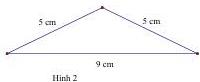 Hình 2 là tam giác có hai cạnh 5 cm và cạnh đáy 9 cm